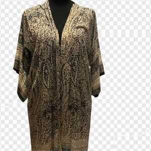 WHIMSICAL & FLOWING OPEN FRONT MID-LENGTH KIMONO.SIZE LARGE. PASLEY PRINT